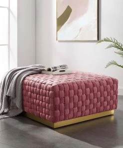 Modway Ottomans Florence Square Performance Velvet Ottoman Dusty Rose