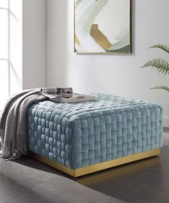 Modway Ottomans Florence Square Performance Velvet Ottoman Light Blue