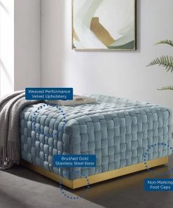 Modway Ottomans Florence Square Performance Velvet Ottoman Light Blue