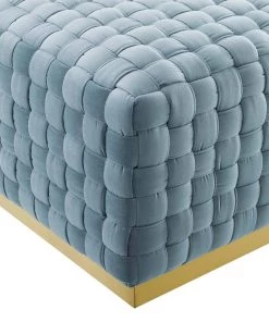 Modway Ottomans Florence Square Performance Velvet Ottoman Light Blue