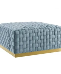Modway Ottomans Florence Square Performance Velvet Ottoman Light Blue