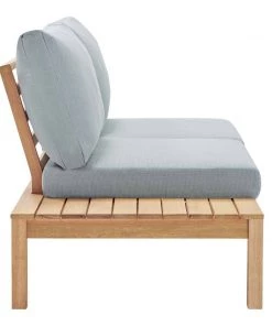 Modway Freeport Karri Wood Outdoor Patio Loveseat With Left-Facing Side End Table Natural Light Blue Outdoor Loveseats