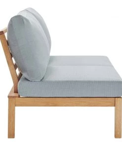 Modway Freeport Karri Wood Outdoor Patio Loveseat With Right-Facing Side End Table Natural Light Blue Outdoor Loveseats