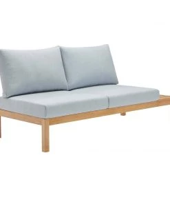 Modway Freeport Karri Wood Outdoor Patio Loveseat With Right-Facing Side End Table Natural Light Blue Outdoor Loveseats