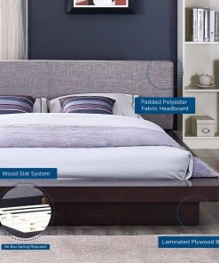 Modway Freja Queen Fabric Platform Bed Cappuccino Gray