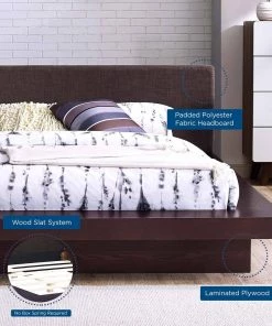 Modway Freja Queen Fabric Platform Bed Cappuccino Latte