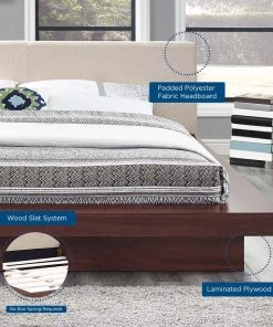 Modway Beds Freja Queen Fabric Platform Bed Walnut Beige