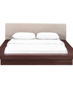 Modway Beds Freja Queen Fabric Platform Bed Walnut Beige