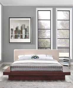 Modway Beds Freja Queen Fabric Platform Bed Walnut Beige