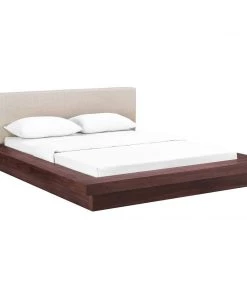 Modway Beds Freja Queen Fabric Platform Bed Walnut Beige