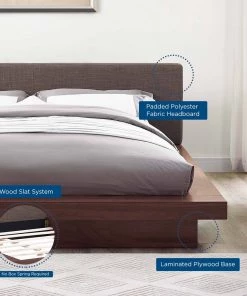 Modway Beds Freja Queen Fabric Platform Bed Walnut Brown