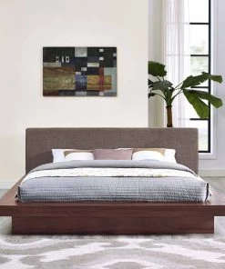 Modway Beds Freja Queen Fabric Platform Bed Walnut Brown