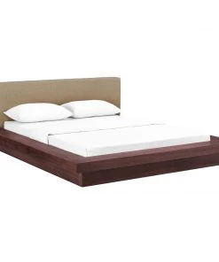 Modway Beds Freja Queen Fabric Platform Bed Walnut Latte