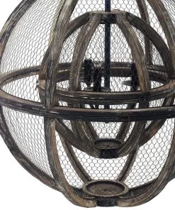 Modway Gravitate Globe Rustic Oak Wood Pendant Light Chandelier