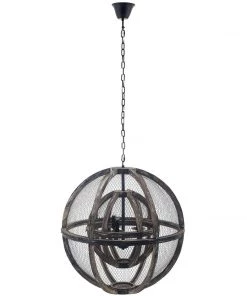 Modway Gravitate Globe Rustic Oak Wood Pendant Light Chandelier