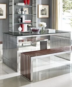 Modway Dining Tables Gridiron Stainless Steel Rectangle Dining Table Silver