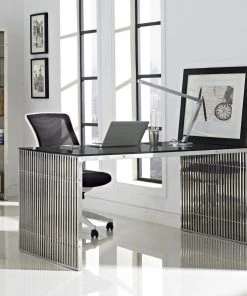 Modway Dining Tables Gridiron Stainless Steel Rectangle Dining Table Silver