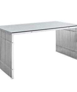 Modway Dining Tables Gridiron Stainless Steel Rectangle Dining Table Silver