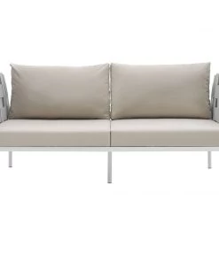 Modway Harmony Outdoor Patio Aluminum Loveseat White Beige Outdoor Loveseats