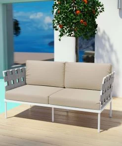 Modway Harmony Outdoor Patio Aluminum Loveseat White Beige Outdoor Loveseats