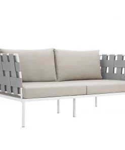 Modway Harmony Outdoor Patio Aluminum Loveseat White Beige Outdoor Loveseats