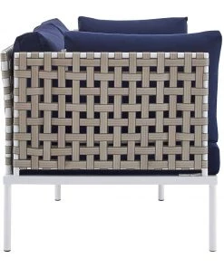 Modway Outdoor Loveseats Harmony Sunbrella® Basket Weave Outdoor Patio Aluminum Loveseat Tan Navy