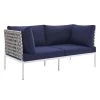 Modway Outdoor Loveseats Harmony Sunbrella® Basket Weave Outdoor Patio Aluminum Loveseat Tan Navy