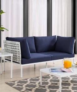 Modway Harmony Sunbrella® Basket Weave Outdoor Patio Aluminum Loveseat Taupe Navy 16 Modway Harmony Sunbrella® Basket Weave Outdoor Patio Aluminum Loveseat Taupe Navy