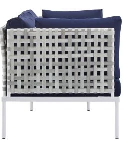 Modway Harmony Sunbrella® Basket Weave Outdoor Patio Aluminum Loveseat Taupe Navy