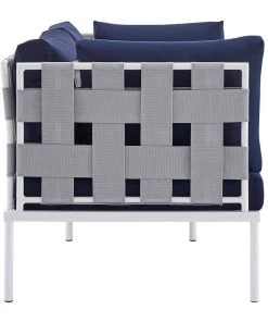 Modway Harmony Sunbrella® Outdoor Patio Aluminum Loveseat Gray Navy Outdoor Loveseats