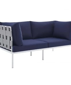 Modway Harmony Sunbrella® Outdoor Patio Aluminum Loveseat Gray Navy Outdoor Loveseats