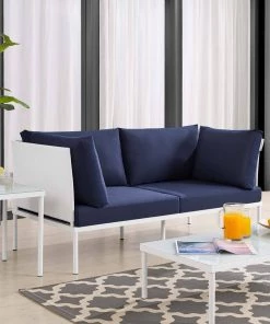 Modway Outdoor Loveseats Harmony Sunbrella® Outdoor Patio Aluminum Loveseat White Navy