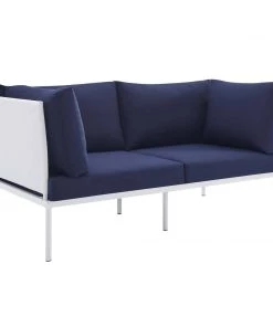 Modway Outdoor Loveseats Harmony Sunbrella® Outdoor Patio Aluminum Loveseat White Navy