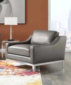 Modway Harness Stainless Steel Base Leather Armchair Gray