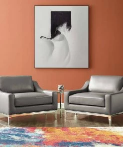 Modway Harness Stainless Steel Base Leather Armchair Set Of 2 Gray Armchairs