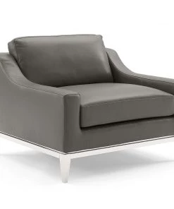 Modway Harness Stainless Steel Base Leather Armchair Set Of 2 Gray Armchairs