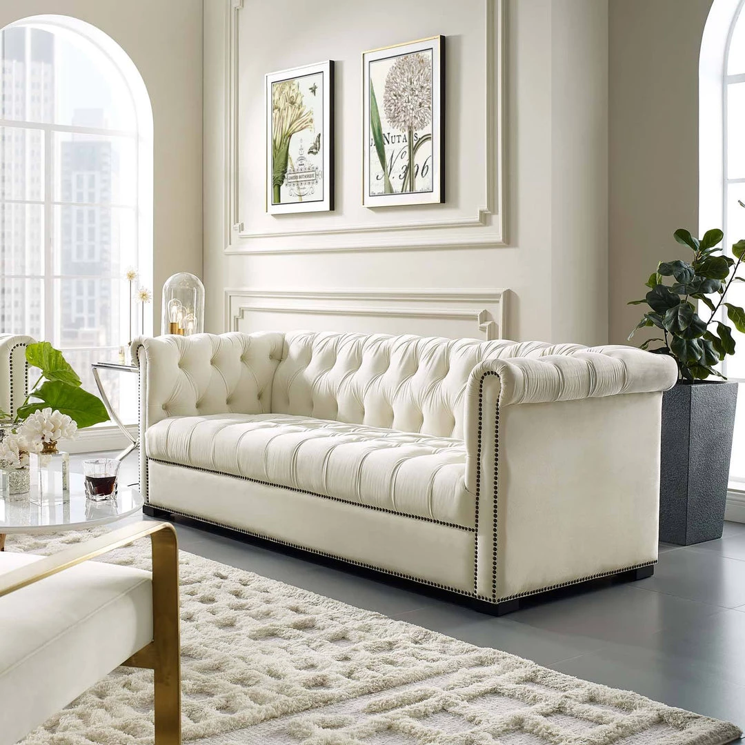 Modway Heritage Performance Velvet Sofa Ivory 7 Modway Heritage Performance Velvet Sofa Ivory