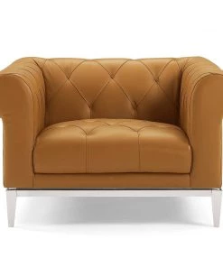 Modway Armchairs Idyll Tufted Button Upholstered Leather Chesterfield Armchair Tan