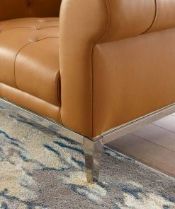 Modway Armchairs Idyll Tufted Button Upholstered Leather Chesterfield Armchair Tan