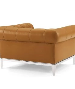 Modway Armchairs Idyll Tufted Button Upholstered Leather Chesterfield Armchair Tan