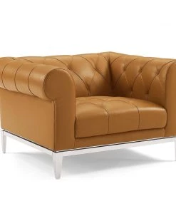 Modway Armchairs Idyll Tufted Button Upholstered Leather Chesterfield Armchair Tan