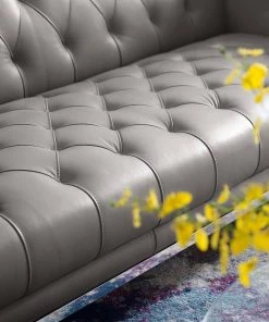 Modway SOFAS Idyll Tufted Button Upholstered Leather Chesterfield Sofa Gray