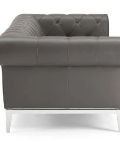 Modway SOFAS Idyll Tufted Button Upholstered Leather Chesterfield Sofa Gray