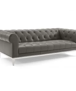 Modway SOFAS Idyll Tufted Button Upholstered Leather Chesterfield Sofa Gray