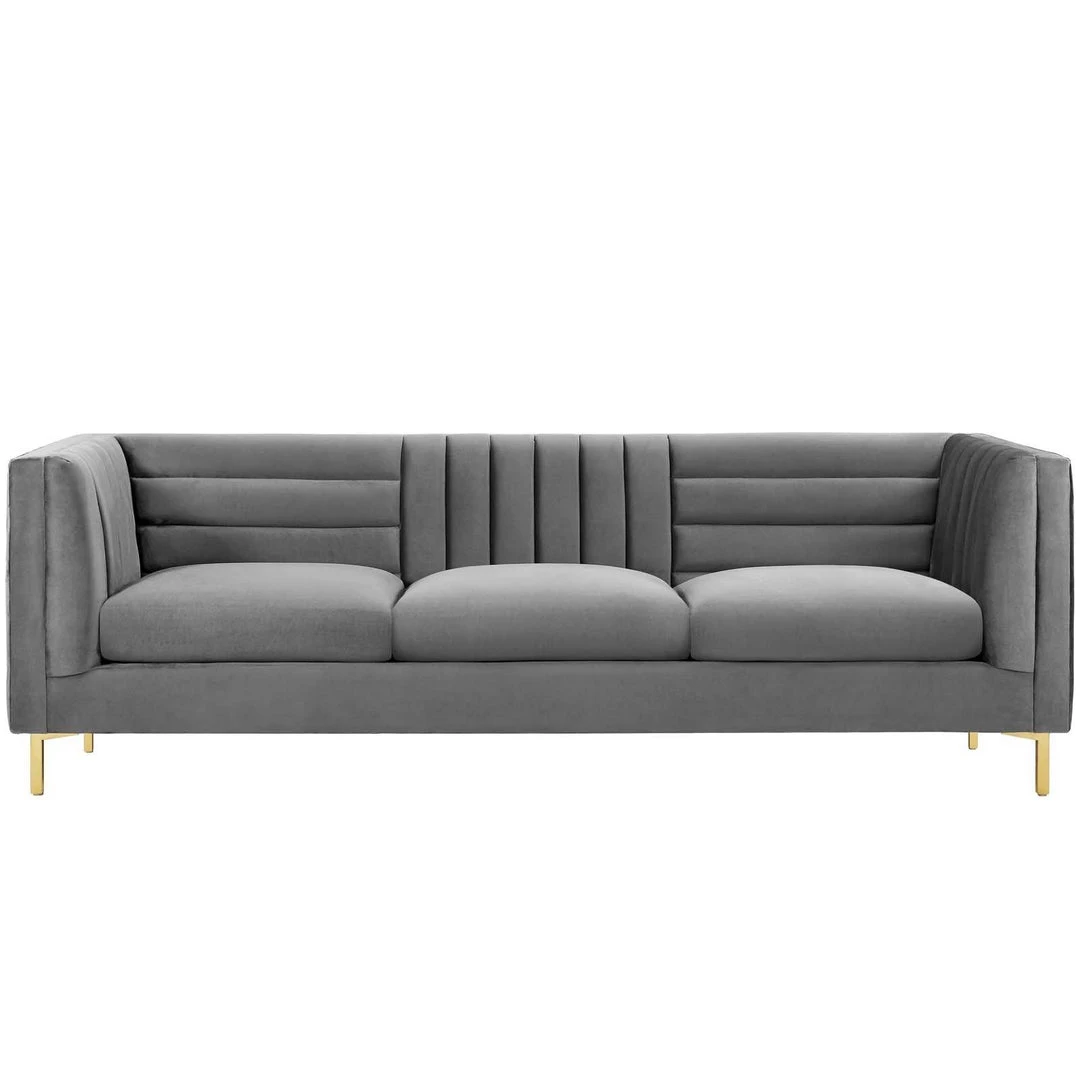 Modway SOFAS Ingenuity Channel Tufted Performance Velvet Sofa Gray 1 Modway SOFAS Ingenuity Channel Tufted Performance Velvet Sofa Gray