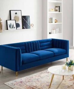 Modway Ingenuity Channel Tufted Performance Velvet Sofa Navy