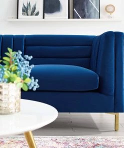 Modway Ingenuity Channel Tufted Performance Velvet Sofa Navy