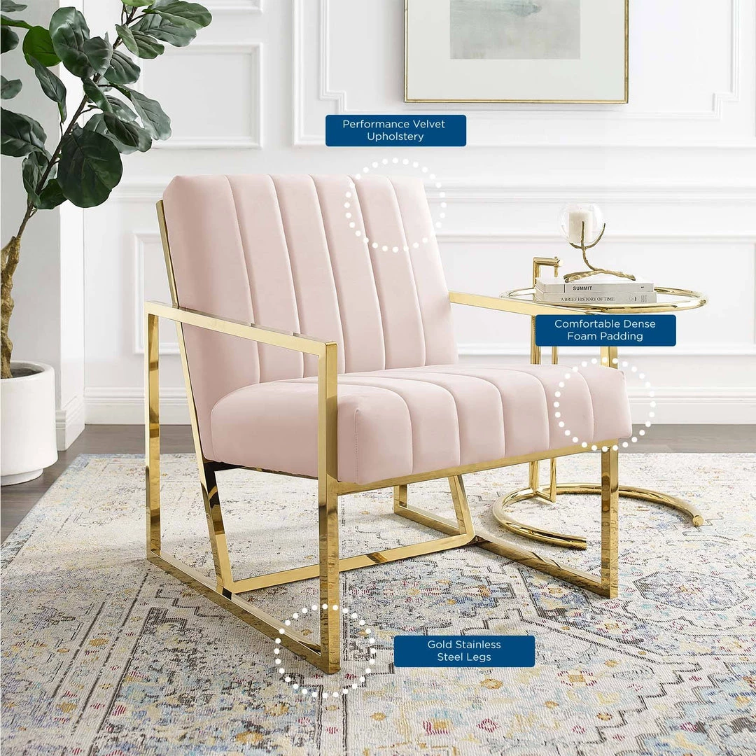 Modway Inspire Channel Tufted Performance Velvet Armchair Pink 8 Modway Inspire Channel Tufted Performance Velvet Armchair Pink