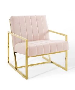 Modway Inspire Channel Tufted Performance Velvet Armchair Pink