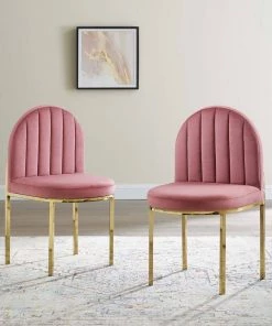 Modway Isla Dining Side Chair Performance Velvet Set Of 2 Gold Dusty Rose Dining Chairs